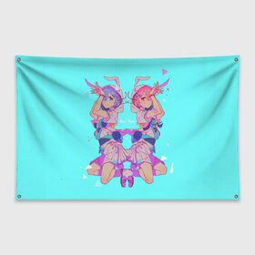 Флаг-баннер с принтом Rem Ram в Петрозаводске, 100% полиэстер | размер 67 х 109 см, плотность ткани — 95 г/м2; по краям флага есть четыре люверса для крепления | anime | ram | rem | rezero