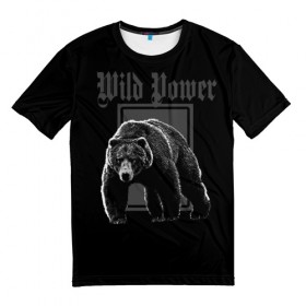 Мужская футболка 3D с принтом Медведь в Петрозаводске, 100% полиэфир | прямой крой, круглый вырез горловины, длина до линии бедер | wild power | дикая сила | мощь