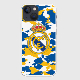 Чехол для iPhone 13 mini с принтом Real Madrid в Петрозаводске,  |  | football | logo | real madrid | spain | sport | арт | испания | камуфляж | лига | лого | милитари | реал | спорт | текстура | фк | футбол | футбольный клуб | эмблема