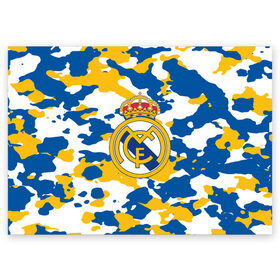 Поздравительная открытка с принтом Real Madrid в Петрозаводске, 100% бумага | плотность бумаги 280 г/м2, матовая, на обратной стороне линовка и место для марки
 | football | logo | real madrid | spain | sport | арт | испания | камуфляж | лига | лого | милитари | реал | спорт | текстура | фк | футбол | футбольный клуб | эмблема