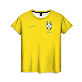 Женская футболка 3D с принтом Сборная Бразилии в Петрозаводске, 100% полиэфир ( синтетическое хлопкоподобное полотно) | прямой крой, круглый вырез горловины, длина до линии бедер | brasil | brazilian | footbal | national | soccer | time | бразилии | бразилия | национальная | по | сборная | футбол | футболу