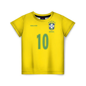 Детская футболка 3D с принтом Роналдиньо в Петрозаводске, 100% гипоаллергенный полиэфир | прямой крой, круглый вырез горловины, длина до линии бедер, чуть спущенное плечо, ткань немного тянется | Тематика изображения на принте: brasil | brazilian | footbal | national | ronaldinho | soccer | time | бразилии | бразилия | национальная | по | роналдиньо | рональдиньо | сборная | футбол | футболу