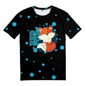 Мужская футболка 3D с принтом Пушистая лиса в Петрозаводске, 100% полиэфир | прямой крой, круглый вырез горловины, длина до линии бедер | зверь | красный | легенда | лис | лиса | милые | миф | радуга | символ | сказка | существо | яркие