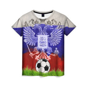 Женская футболка 3D с принтом Сборная России в Петрозаводске, 100% полиэфир ( синтетическое хлопкоподобное полотно) | прямой крой, круглый вырез горловины, длина до линии бедер | football | sport | россия | сборная | триколор | флаг россии | футбол | футбольный мяч