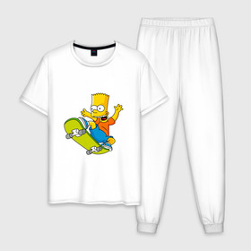 Мужская пижама хлопок с принтом Bart Simpson в Петрозаводске, 100% хлопок | брюки и футболка прямого кроя, без карманов, на брюках мягкая резинка на поясе и по низу штанин
 | bart | family | homer | lisa | school | simpsons | springfield | анимация | барт | гомер | желтый | комедия | лентяй | лиза | мардж | мульт | мультфильм | мэгги | отец | пончик | ребенок | родители | семья | сериал | симпсоны | смех