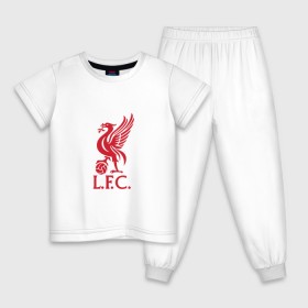 Детская пижама хлопок с принтом FC Liverpool в Петрозаводске, 100% хлопок |  брюки и футболка прямого кроя, без карманов, на брюках мягкая резинка на поясе и по низу штанин
 | Тематика изображения на принте: liverpool | англия | ливерпуль | лига чемпионов | чемпионат