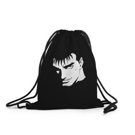 Рюкзак-мешок 3D с принтом Гатс в Петрозаводске, 100% полиэстер | плотность ткани — 200 г/м2, размер — 35 х 45 см; лямки — толстые шнурки, застежка на шнуровке, без карманов и подкладки | берсерк | гатс | гриффитс | каска | черный мечник