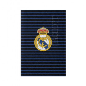 Обложка для паспорта матовая кожа с принтом Реал Мадрид в Петрозаводске, натуральная матовая кожа | размер 19,3 х 13,7 см; прозрачные пластиковые крепления | Тематика изображения на принте: лого | полосы | реал мадрид | эмблема