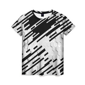 Женская футболка 3D с принтом HEXAGON - Black and White в Петрозаводске, 100% полиэфир ( синтетическое хлопкоподобное полотно) | прямой крой, круглый вырез горловины, длина до линии бедер | 