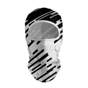 Балаклава 3D с принтом HEXAGON - Black and White в Петрозаводске, 100% полиэстер, ткань с особыми свойствами — Activecool | плотность 150–180 г/м2; хорошо тянется, но при этом сохраняет форму. Закрывает шею, вокруг отверстия для глаз кайма. Единый размер | 