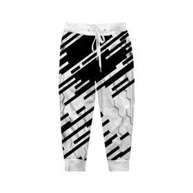 Детские брюки 3D с принтом HEXAGON - Black and White в Петрозаводске, 100% полиэстер | манжеты по низу, эластичный пояс регулируется шнурком, по бокам два кармана без застежек, внутренняя часть кармана из мелкой сетки | 