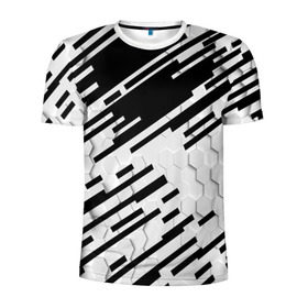 Мужская футболка 3D спортивная с принтом HEXAGON - Black and White в Петрозаводске, 100% полиэстер с улучшенными характеристиками | приталенный силуэт, круглая горловина, широкие плечи, сужается к линии бедра | Тематика изображения на принте: 
