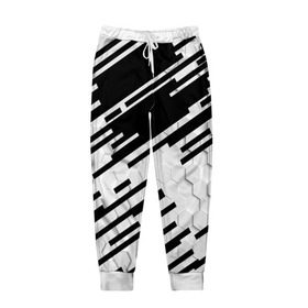 Мужские брюки 3D с принтом HEXAGON - Black and White в Петрозаводске, 100% полиэстер | манжеты по низу, эластичный пояс регулируется шнурком, по бокам два кармана без застежек, внутренняя часть кармана из мелкой сетки | 