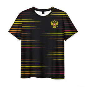 Мужская футболка 3D с принтом RUSSIA - Multi-colored stripes в Петрозаводске, 100% полиэфир | прямой крой, круглый вырез горловины, длина до линии бедер | 