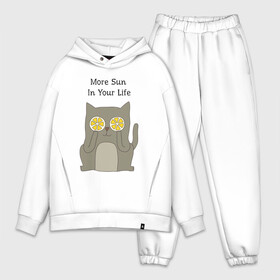 Мужской костюм хлопок OVERSIZE с принтом More Sun In Your Life в Петрозаводске,  |  | cat | lemon | summer | кот | котэ | кошка | лето | лимон | солнце | сочный