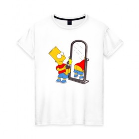 Женская футболка хлопок с принтом Bart Simpson в Петрозаводске, 100% хлопок | прямой крой, круглый вырез горловины, длина до линии бедер, слегка спущенное плечо | bart simpson | арт | барт симпсон | зеркало | мультсериал | симпсоны | фотоаппарат