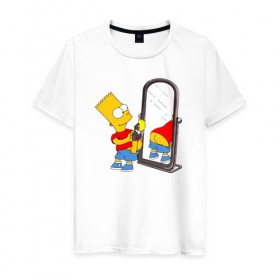 Мужская футболка хлопок с принтом Bart Simpson в Петрозаводске, 100% хлопок | прямой крой, круглый вырез горловины, длина до линии бедер, слегка спущенное плечо. | bart simpson | арт | барт симпсон | зеркало | мультсериал | симпсоны | фотоаппарат