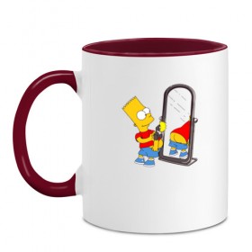 Кружка двухцветная с принтом Bart Simpson в Петрозаводске, керамика | объем — 330 мл, диаметр — 80 мм. Цветная ручка и кайма сверху, в некоторых цветах — вся внутренняя часть | bart simpson | арт | барт симпсон | зеркало | мультсериал | симпсоны | фотоаппарат