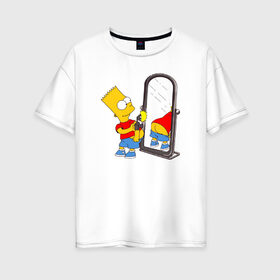 Женская футболка хлопок Oversize с принтом Bart Simpson в Петрозаводске, 100% хлопок | свободный крой, круглый ворот, спущенный рукав, длина до линии бедер
 | bart simpson | арт | барт симпсон | зеркало | мультсериал | симпсоны | фотоаппарат