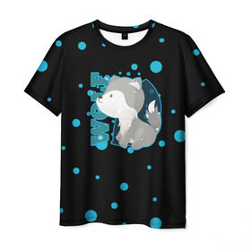 Мужская футболка 3D с принтом Милый волчонок в Петрозаводске, 100% полиэфир | прямой крой, круглый вырез горловины, длина до линии бедер | 
