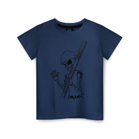 Детская футболка хлопок с принтом Скелетон геодезист 2 (черн.) в Петрозаводске, 100% хлопок | круглый вырез горловины, полуприлегающий силуэт, длина до линии бедер | surveyor | геодезист | геодезия | скелет