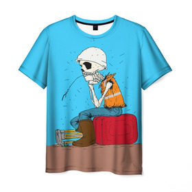Мужская футболка 3D с принтом Скелетон геодезист 3D в Петрозаводске, 100% полиэфир | прямой крой, круглый вырез горловины, длина до линии бедер | Тематика изображения на принте: surveyor | геодезист | геодезия | скелет | скелетон