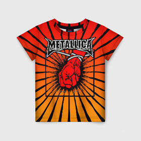 Детская футболка 3D с принтом Metallica в Петрозаводске, 100% гипоаллергенный полиэфир | прямой крой, круглый вырез горловины, длина до линии бедер, чуть спущенное плечо, ткань немного тянется | Тематика изображения на принте: anger | fans | metall | metallica | st | альбом | альбома | группа | логотип | металл | металлика | обложка | фанат
