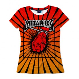 Женская футболка 3D с принтом Metallica в Петрозаводске, 100% полиэфир ( синтетическое хлопкоподобное полотно) | прямой крой, круглый вырез горловины, длина до линии бедер | anger | fans | metall | metallica | st | альбом | альбома | группа | логотип | металл | металлика | обложка | фанат