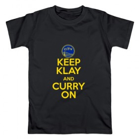 Мужская футболка хлопок с принтом Keep Klay and Curry On в Петрозаводске, 100% хлопок | прямой крой, круглый вырез горловины, длина до линии бедер, слегка спущенное плечо. | 