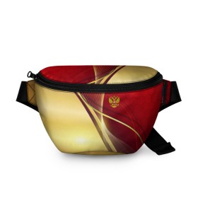 Поясная сумка 3D с принтом RUSSIA SPORT: Red and Gold. в Петрозаводске, 100% полиэстер | плотная ткань, ремень с регулируемой длиной, внутри несколько карманов для мелочей, основное отделение и карман с обратной стороны сумки застегиваются на молнию | abstract | design | geometry | hexagon | red and black | russia | sport | texture | абстракция | геометрия | герб | дизайн | патриот | патриотизм | россия | русский | соты | спорт | текстура | шестиугольники