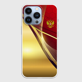 Чехол для iPhone 13 Pro с принтом RUSSIA SPORT: Red and Gold. в Петрозаводске,  |  | Тематика изображения на принте: abstract | design | geometry | hexagon | red and black | russia | sport | texture | абстракция | геометрия | герб | дизайн | патриот | патриотизм | россия | русский | соты | спорт | текстура | шестиугольники