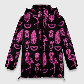 Женская зимняя куртка 3D с принтом Светящийся фламинго в Петрозаводске, верх — 100% полиэстер; подкладка — 100% полиэстер; утеплитель — 100% полиэстер | длина ниже бедра, силуэт Оверсайз. Есть воротник-стойка, отстегивающийся капюшон и ветрозащитная планка. 

Боковые карманы с листочкой на кнопках и внутренний карман на молнии | африка | крылья | мода | прикольные | природа | птица | розовый | фламинго | цвет | яркие