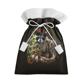 Подарочный 3D мешок с принтом Енот и сова в Петрозаводске, 100% полиэстер | Размер: 29*39 см | дерево | енот | животные | лес | птицы | сова | шляпа