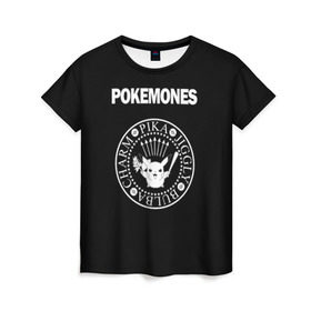 Женская футболка 3D с принтом Pokemones в Петрозаводске, 100% полиэфир ( синтетическое хлопкоподобное полотно) | прямой крой, круглый вырез горловины, длина до линии бедер | группа | панк | пикачу | покемоны | рамон | рамонес | рамоунз | рамоунс | рок | хард