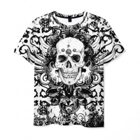 Мужская футболка 3D с принтом Grunge Skull в Петрозаводске, 100% полиэфир | прямой крой, круглый вырез горловины, длина до линии бедер | abstract | skull | абстракция | рисунок | узор | череп