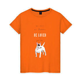 Женская футболка хлопок с принтом Бультерьер в Петрозаводске, 100% хлопок | прямой крой, круглый вырез горловины, длина до линии бедер, слегка спущенное плечо | dog | бультерьер | собака | терьер
