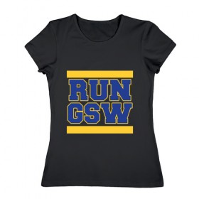Женская футболка хлопок с принтом Run Golden State в Петрозаводске, 100% хлопок | прямой крой, круглый вырез горловины, длина до линии бедер, слегка спущенное плечо | 