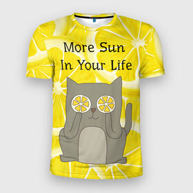 Мужская футболка 3D спортивная с принтом More Sun In Your Life в Петрозаводске, 100% полиэстер с улучшенными характеристиками | приталенный силуэт, круглая горловина, широкие плечи, сужается к линии бедра | cat | kitty | lemon | lemonade | limon | pussycat | summer | жара | желтый | кот | котенок | котики | котэ | кошка | лемон | лемонад | лето | лимон | лимонад | позитив | серый | сок | солнце | сочный | фрукт | цитрус | черный | яркий