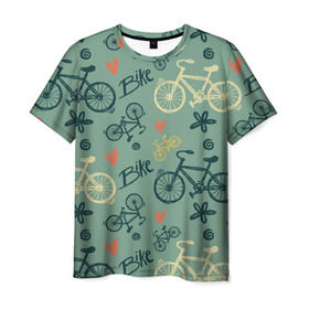 Мужская футболка 3D с принтом Велосипед Текстура в Петрозаводске, 100% полиэфир | прямой крой, круглый вырез горловины, длина до линии бедер | байк | велик | вело | велосипед | велосипеды | велоспорт | с велосипедом | спорт
