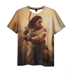 Мужская футболка 3D с принтом Conan Exiles, Conan, Хайбория, А`канна, Конан в Петрозаводске, 100% полиэфир | прямой крой, круглый вырез горловины, длина до линии бедер | 