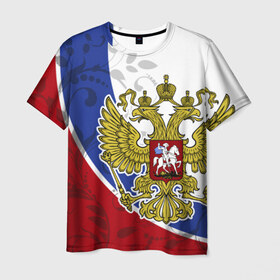 Мужская футболка 3D с принтом Россия Спорт в Петрозаводске, 100% полиэфир | прямой крой, круглый вырез горловины, длина до линии бедер | Тематика изображения на принте: герб | рф | триколор | узоры