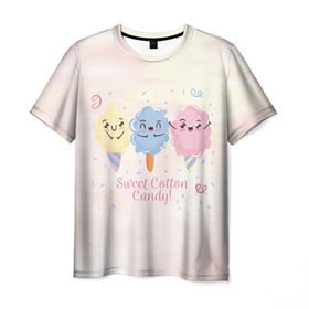 Мужская футболка 3D с принтом Сахарная Вата в Петрозаводске, 100% полиэфир | прямой крой, круглый вырез горловины, длина до линии бедер | candy | мороженое | рожок | сахарная вата | сладкая вата