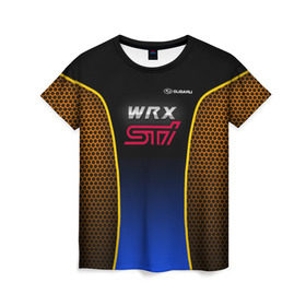 Женская футболка 3D с принтом Subaru WRX STI в Петрозаводске, 100% полиэфир ( синтетическое хлопкоподобное полотно) | прямой крой, круглый вырез горловины, длина до линии бедер | impreza | pro | sport | sti | subaru | wrx | врикс | врх | импреза | логотип | сетка | соты | субарик | субару