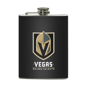 Фляга с принтом Vegas Golden Knights в Петрозаводске, металлический корпус | емкость 0,22 л, размер 125 х 94 мм. Виниловая наклейка запечатывается полностью | 