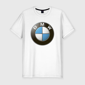 Мужская футболка премиум с принтом BMW в Петрозаводске, 92% хлопок, 8% лайкра | приталенный силуэт, круглый вырез ворота, длина до линии бедра, короткий рукав | bmw | logo | бмв | логотип бмв
