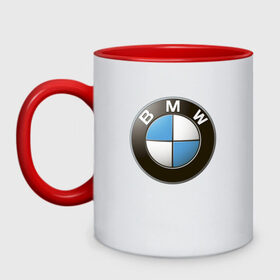 Кружка двухцветная с принтом BMW в Петрозаводске, керамика | объем — 330 мл, диаметр — 80 мм. Цветная ручка и кайма сверху, в некоторых цветах — вся внутренняя часть | Тематика изображения на принте: bmw | logo | бмв | логотип бмв