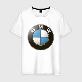 Мужская футболка хлопок с принтом BMW в Петрозаводске, 100% хлопок | прямой крой, круглый вырез горловины, длина до линии бедер, слегка спущенное плечо. | bmw | logo | бмв | логотип бмв