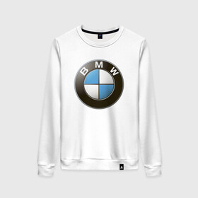 Женский свитшот хлопок с принтом BMW в Петрозаводске, 100% хлопок | прямой крой, круглый вырез, на манжетах и по низу широкая трикотажная резинка  | bmw | logo | бмв | логотип бмв