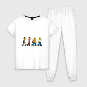 Женская пижама хлопок с принтом Симпсоны в Петрозаводске, 100% хлопок | брюки и футболка прямого кроя, без карманов, на брюках мягкая резинка на поясе и по низу штанин | Тематика изображения на принте: bart | cимпсоны | doh | family | homer | lisa | meh | school | simpsons | springfield | анимация | барт | гомер | желтый | комедия | лентяй | лиза | мардж | мульт | мультфильм | мэгги | отец | пончик | ребенок | родители | семья | сериал