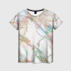 Женская футболка 3D с принтом Мрамор в Петрозаводске, 100% полиэфир ( синтетическое хлопкоподобное полотно) | прямой крой, круглый вырез горловины, длина до линии бедер | золотое | мрамор | рисунок | текстура | текстура мрамора | узор